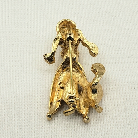 Pell Gold Poodle Brooch Rhinestone Eyes and Collar - Picture 3 of 8